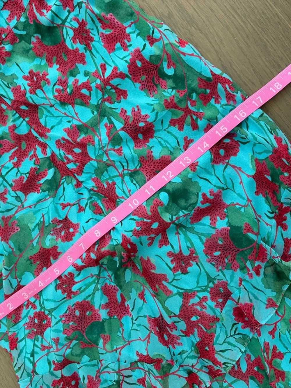 SALONI Rita Silk Maxi Dress Teal Blue Aquarium Floral Ruffle Sleeveless - US 2 - Picture 10 of 12